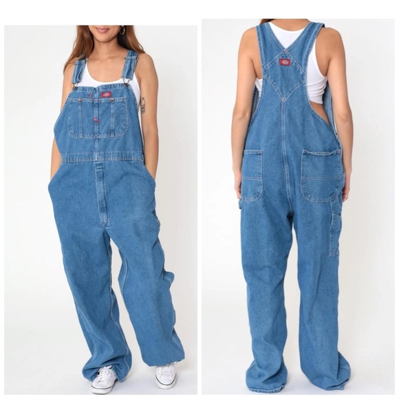 Dickies Overalls Y2K Utility Hammer Loop Blue Denim Bib Overall Pants 30X32 - Picture 1 of 16